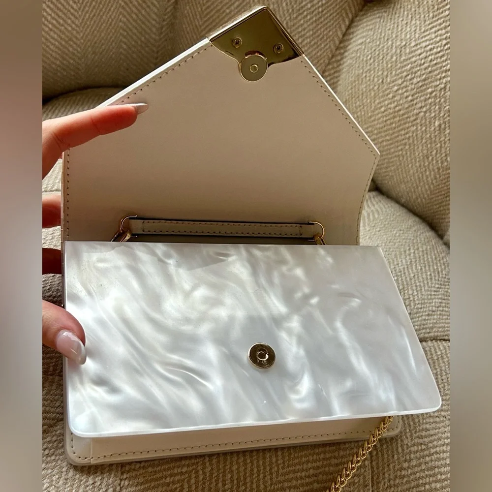 Michael Kors Pearl-Effect Acrylic Envelope Crossbody with Gold Chain